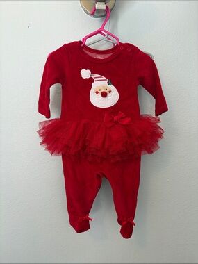 Baby Essentials Red Santa Tulle Tutu One-Piece Footie